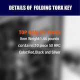 Durable Folding Torx Star Key Set - Chrome Vanadium Steel Construction, T6-T30 Sizes, with Corrosion-Resistant Aluminum Holder