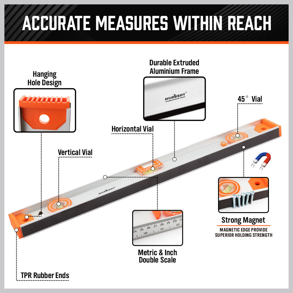 HORUSDY 60CM Torpedo Spirit Level 3 in 1 Magnetic Ruler