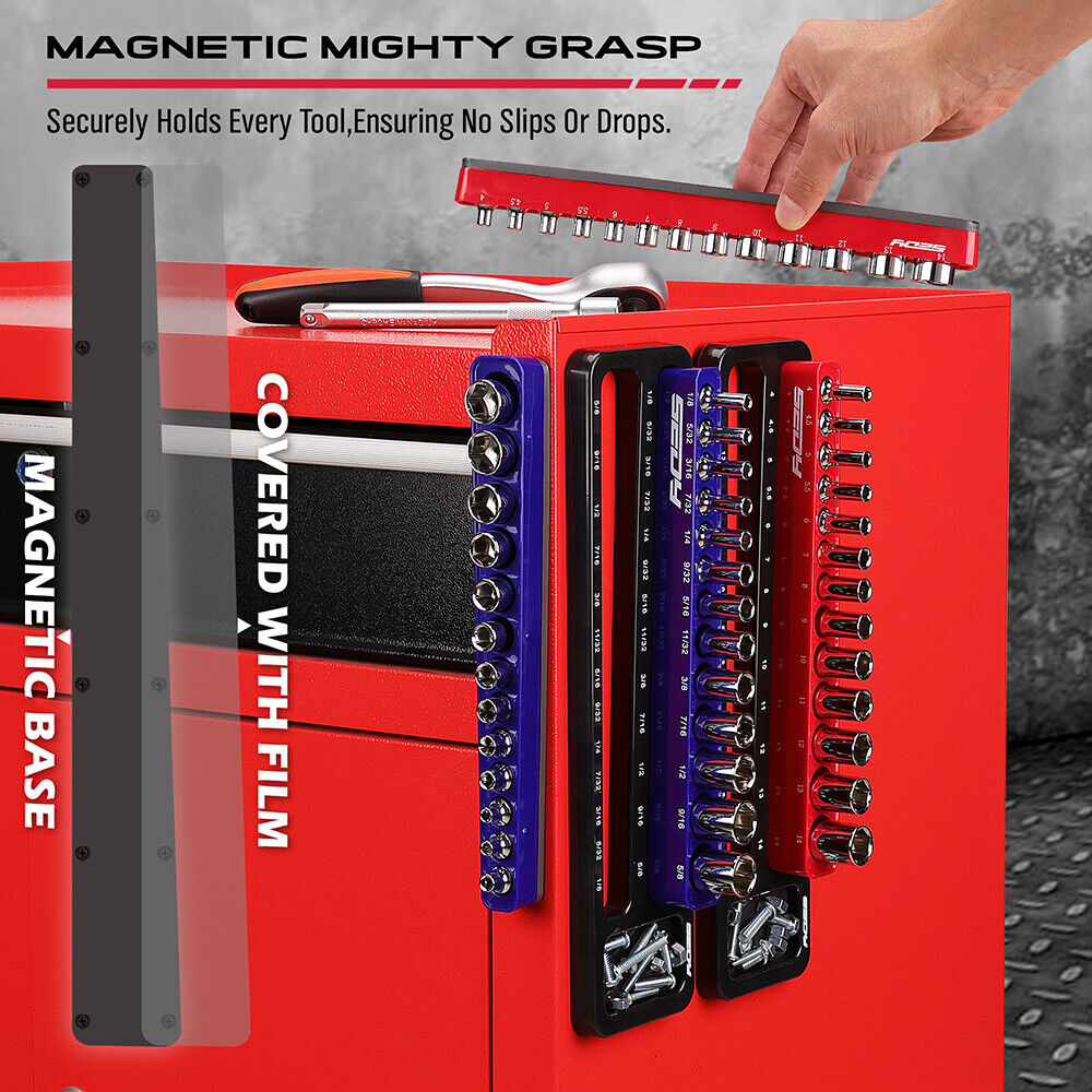 SEDY Detachable Magnetic Socket Organizer for 1/4-Inch Drive Metric and SAE Sockets with High-Capacity Storage