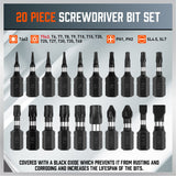 HORUSDY 20-Piece Torx Bit Star Screwdriver Set, Impact-Resistant Hex Shank Design with Durable S2 Alloy Steel Bits, Including Tamper-Resistant Star, Phillips, and Slotted Bits