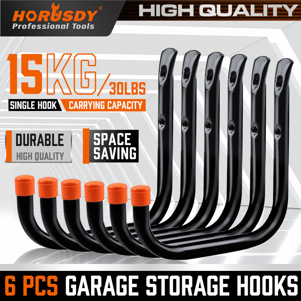HORUSDY 6Pc Garage Storage Hooks Set - Durable Steel, Rust Resistant, 15Kg/30Lbs Capacity