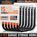 HORUSDY 6Pc Garage Storage Hooks Set - Durable Steel, Rust Resistant, 15Kg/30Lbs Capacity