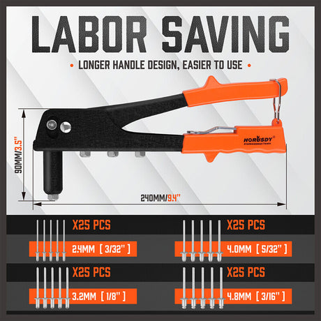  Manual Rivet Gun Kit with 100Pcs Rivets - Ideal for DIY Projects