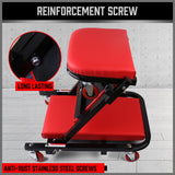 HORUSDY Convertible Z Creeper Seat in Black and Red, 100cm Length, Stainless Steel Frame with Leather Padding, Swivel Casters, for Mechanics and Workshop Use