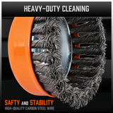 4-inch heavy-duty steel wire wheel cup brush for rust removal and surface preparation, compatible with M14 angle grinders