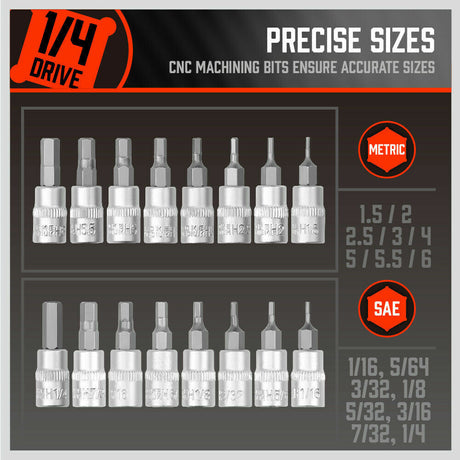 36-Piece Hex Bit Socket Set with S2 Steel Bits. Premium materials. Rugged strength. Versatile and organized. Ideal for repairs.