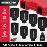 SEDY 8Pcs Deep Impact Socket Set with SAE Measurements and Adapter for Axle Nut Wrenches