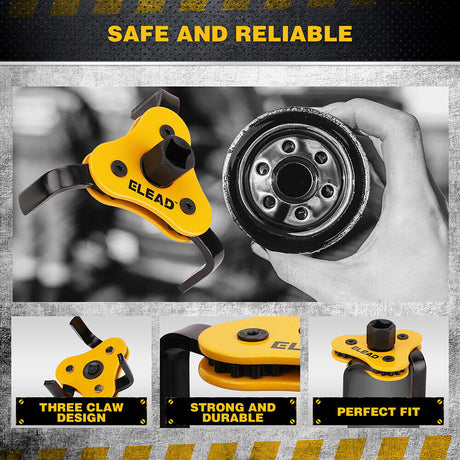ELEAD Adjustable Oil Filter Wrench Set with 3-Jaw Design and Dual Drive Adapter