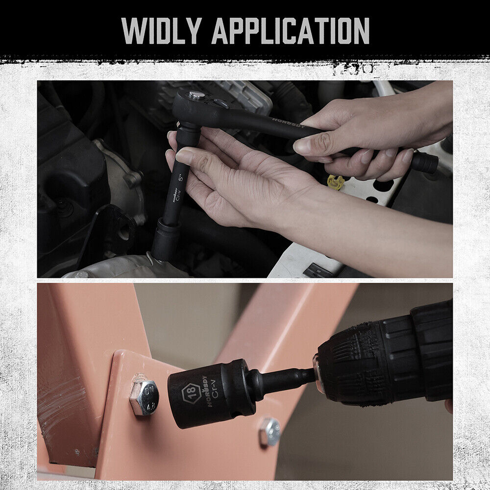 HORUSDY 24-Piece 1/2" Drive Impact Socket Set, Including SAE and Metric Sizes with Ratchet Handle and Extension Bar, Ideal for Diverse Applications