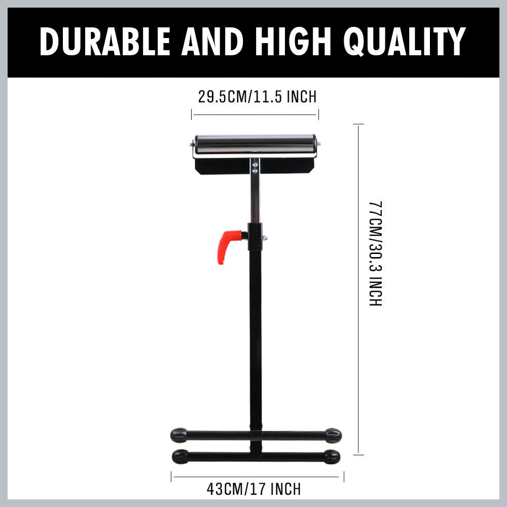 Heavy Duty Steel Foldable Roller Support Stand, Adjustable 67-110cm Height, Powder Coated, 60kg Capacity - Ideal for Wood and Metal Work