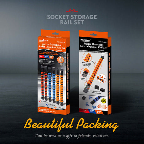 6Pc Socket Storage Rail Rack Organizer in Red, Blue, Orange - Mountable with Sliding Clips for 1/4", 3/8", 1/2" Drives