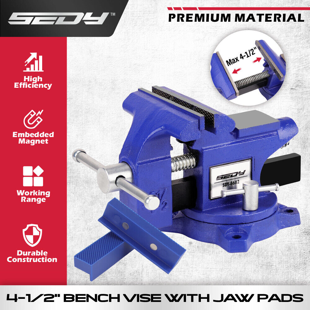 HORUSDY 4.5-Inch Blue Bench Vise with Multi-Jaw Design and Magnetic Jaw Pad, Ideal for Woodworking, Welding, and Precise Clamping