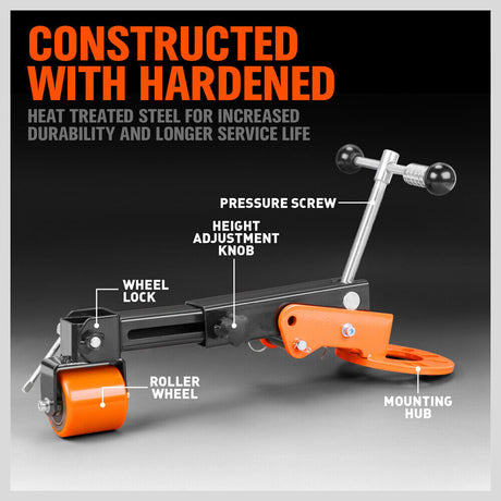 Professional Vehicle Fender Roller, a vital tool for auto repair, featuring an iron body for optimal hardness. Fully adjustable arm for gradual pull or push, versatile for a range of vehicle fender repairs. Includes 5 conical lug nut rings and a manual, with a minimum length of 300mm and a maximum of 578mm, weighing 6.8kg