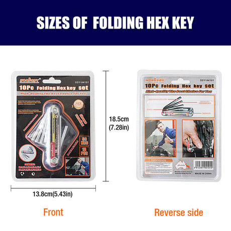 10-piece metric folding hex key set in a pocket-sized aluminum holder. Hardened chrome vanadium steel keys range from H1.5 to H6. For professionals and DIYers.