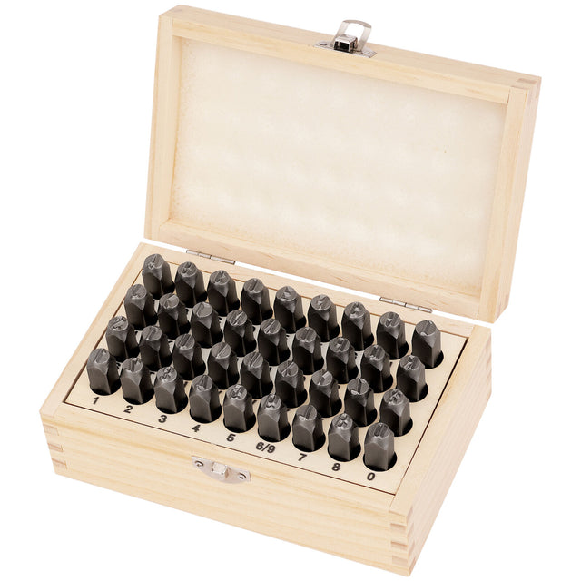 HORUSDY 36-Piece Carbon Steel Stamp Punch Set - 8mm Letters and Numbers with Wooden Storage Box