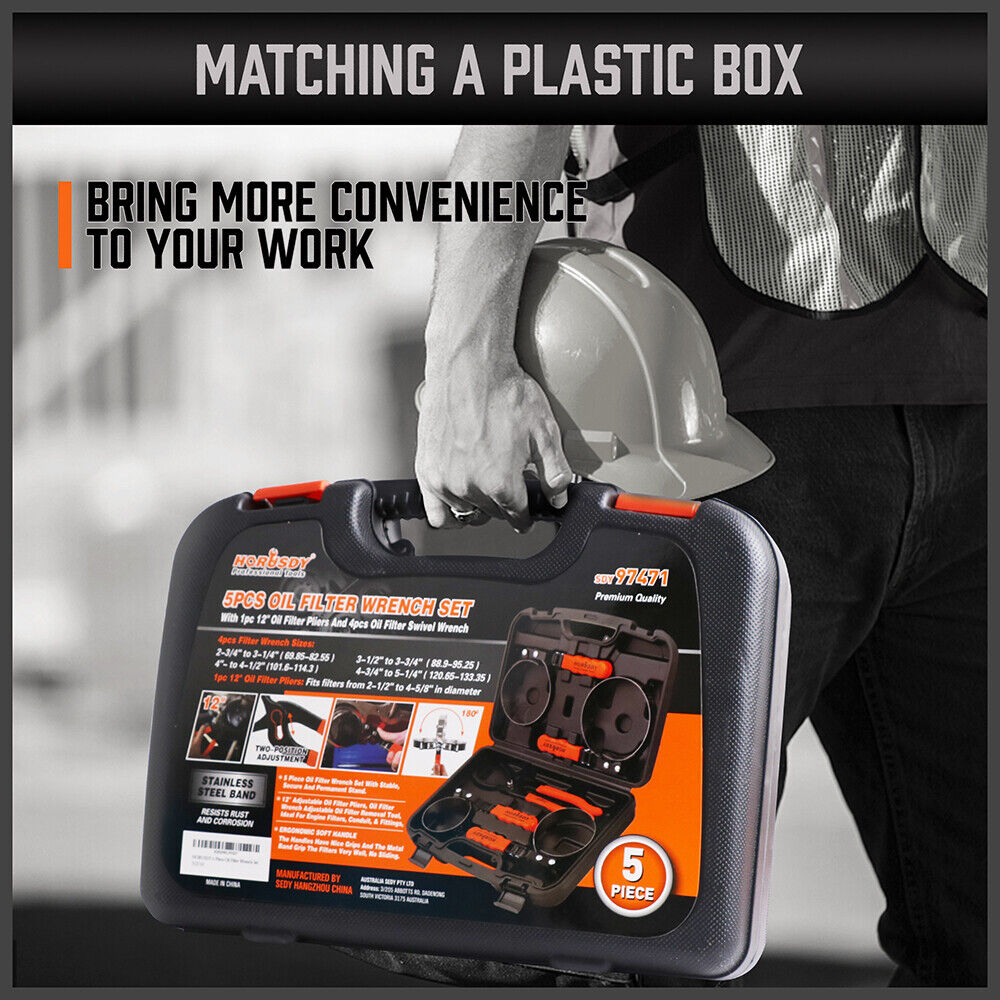 5Pc Oil Filter Wrench Set - Universal Swivel Grip Steel Belt Spanners for Efficient Filter Removal