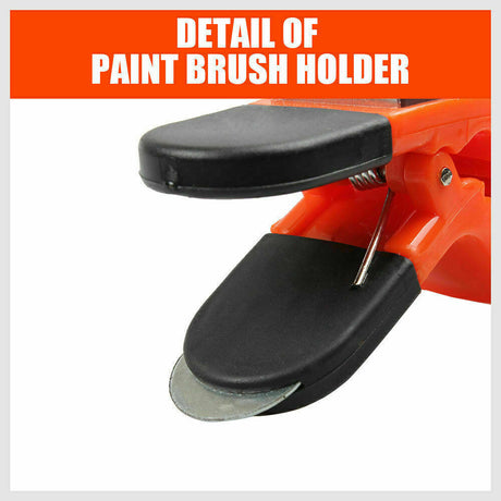 Convenient 2-in-1 magnetic clamp with integrated brush holder and paint can opener, designed to enhance painting efficiency and organization.