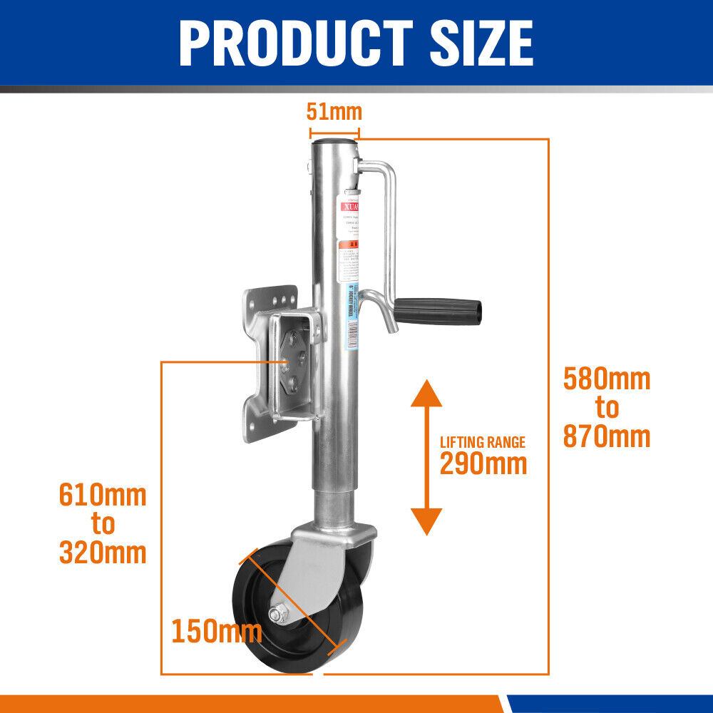 Durable 6-Inch Trailer Jockey Wheel with Swivel and Swing Up Function - 1200LBS Capacity for Caravan and Boat Trailers
