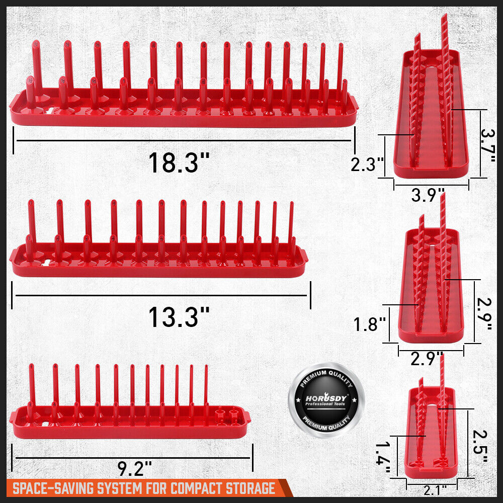 6-Piece Metric and SAE Socket Organizer Tray Set for Efficient Tool Storage in Garage, Fits 1/4", 3/8", 1/2" Drives