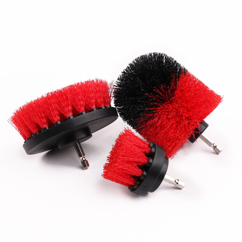 Set of 3 drill brush attachments for car cleaning, featuring different sizes for efficient cleaning of car interiors and wheel hubs.