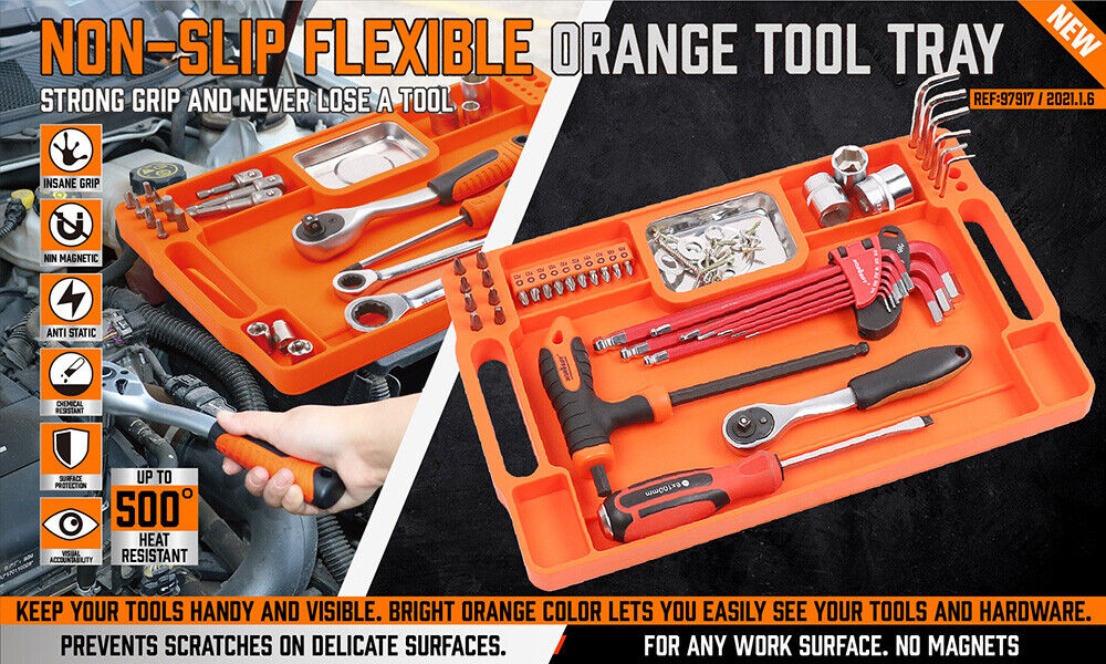  Medium Non-Slip Flexible Tool Tray with Magnetic Section for Small Parts