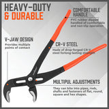 HORUSDY 3-Piece Water Pump Pliers Set with Slip Groove Joints, featuring 7", 10", and 16" Sizes, High-Polish Heads, Dipped Handles, and Storage Bag