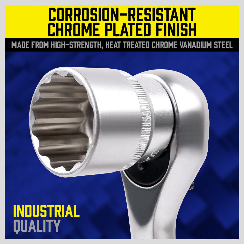 Close-up of 12-Point Socket Sizes and Durable Chrome Vanadium Steel Construction