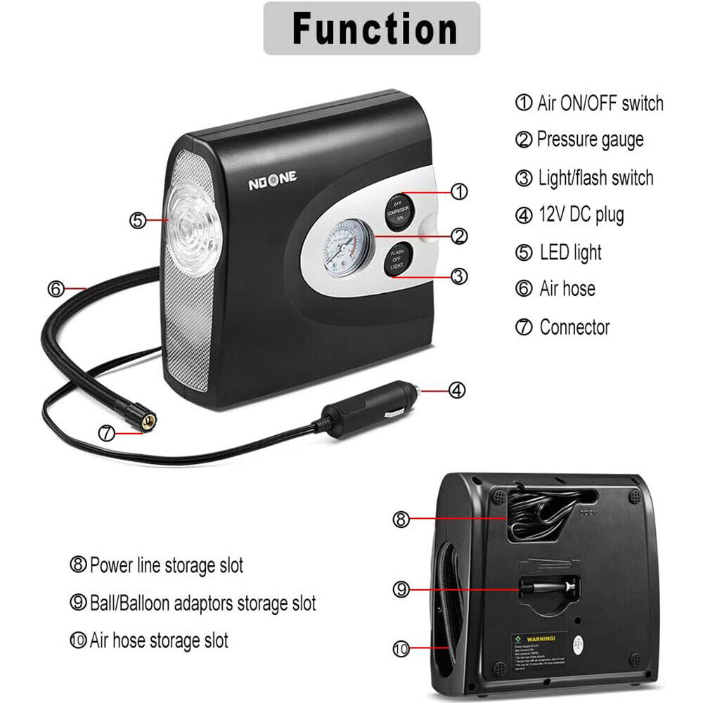 HORUSDY Portable Car Tire Inflator with LED Lights