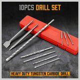 Comprehensive 10-Piece SDS Plus Rotary Hammer Drill Bits and Chisel Set for Efficient Masonry and Concrete Work