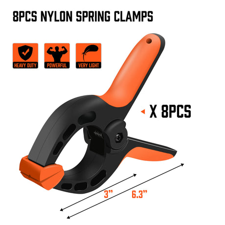 HORUSDY 8-Piece Spring Clamp Set featuring Heavy-Duty Nylon Construction and Ergonomic Non-Slip Handles for Woodworking and DIY Projects