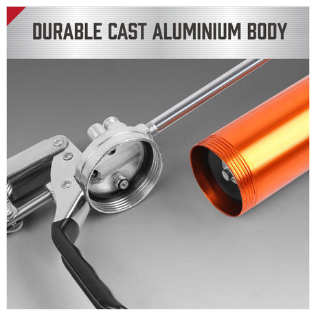 Durable 7000PSI Grease Gun Kit - Features Solid Steel Barrel, Rubber Sleeve, 18" Flex Hose, and 14.1 oz Cartridge for Efficient Lubrication