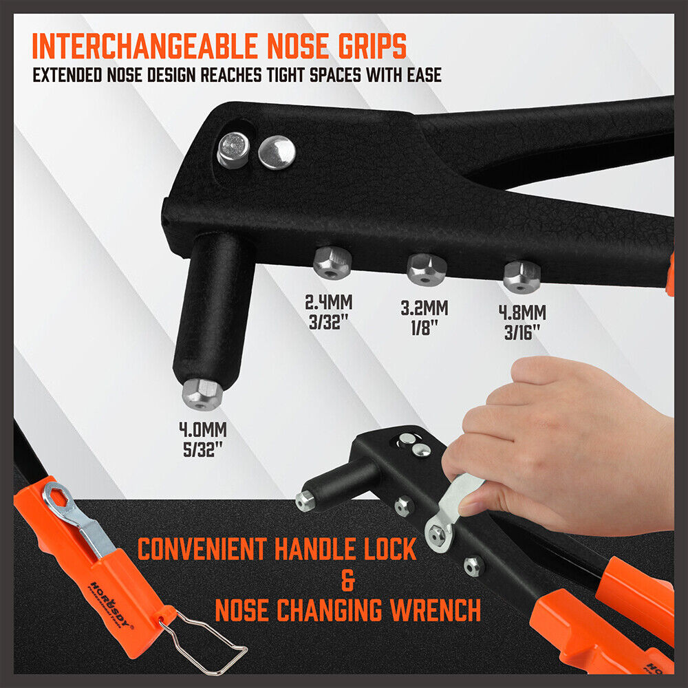 HORUSDY Manual Riveter Pop Rivet Gun Kit - 100Pcs Rivets Included ...