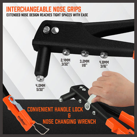  Manual Rivet Gun Kit with 100Pcs Rivets - Ideal for DIY Projects