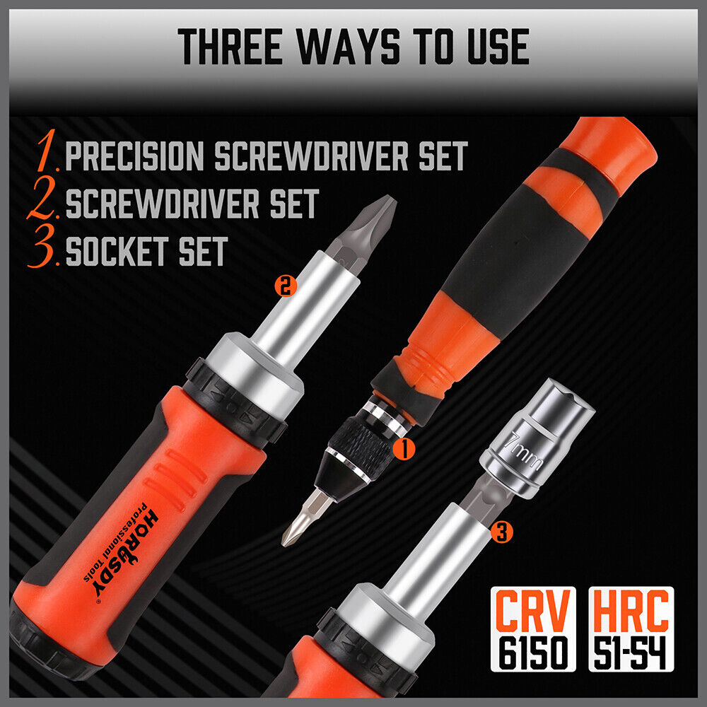 Comprehensive 45-Piece Precision Screwdriver Set with Ratchet Magnetic Driver, including a variety of sockets and bits for diverse applications