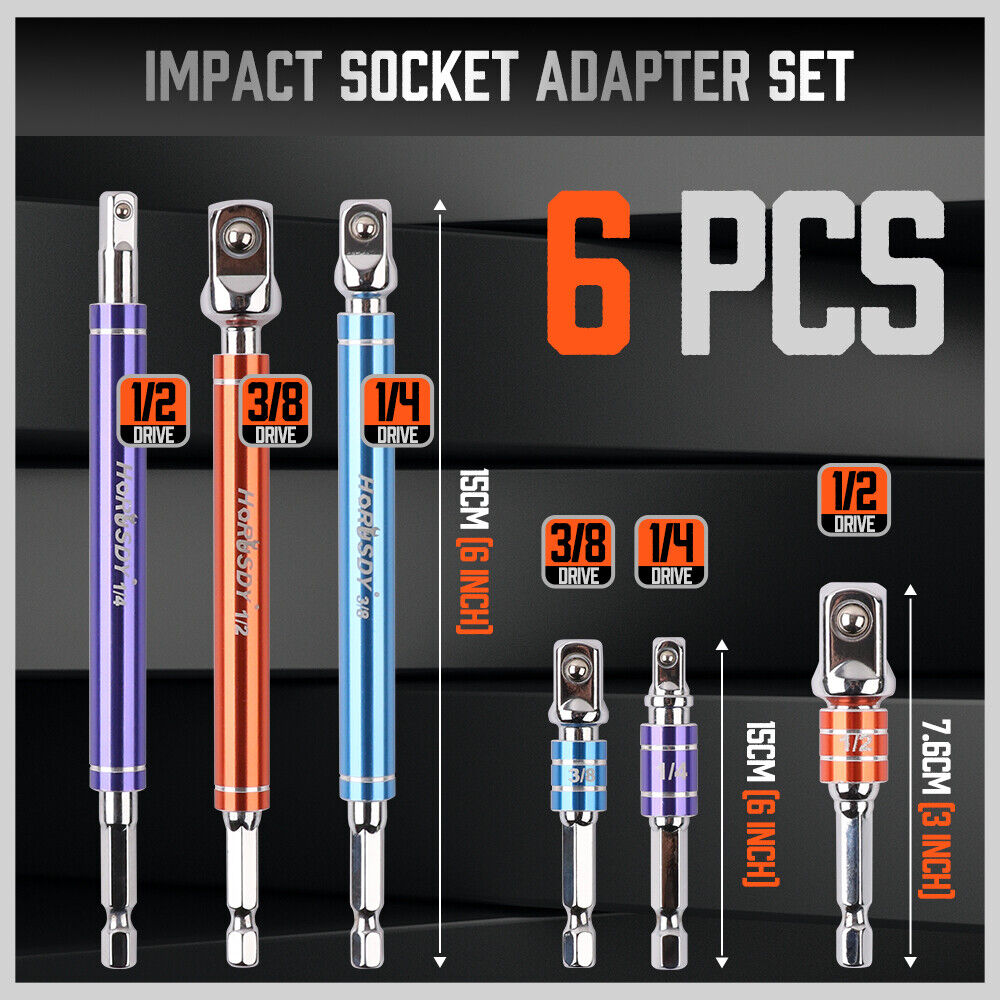HORUSDY 6-Piece Impact Grade Power Drill Sockets Adapter Set
