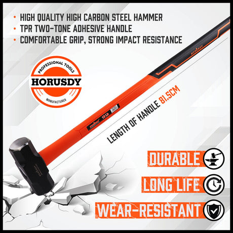 Heavy-Duty 10LB Steel Hammer with Fiberglass Rubber Handle and Double Octagonal Head for Construction