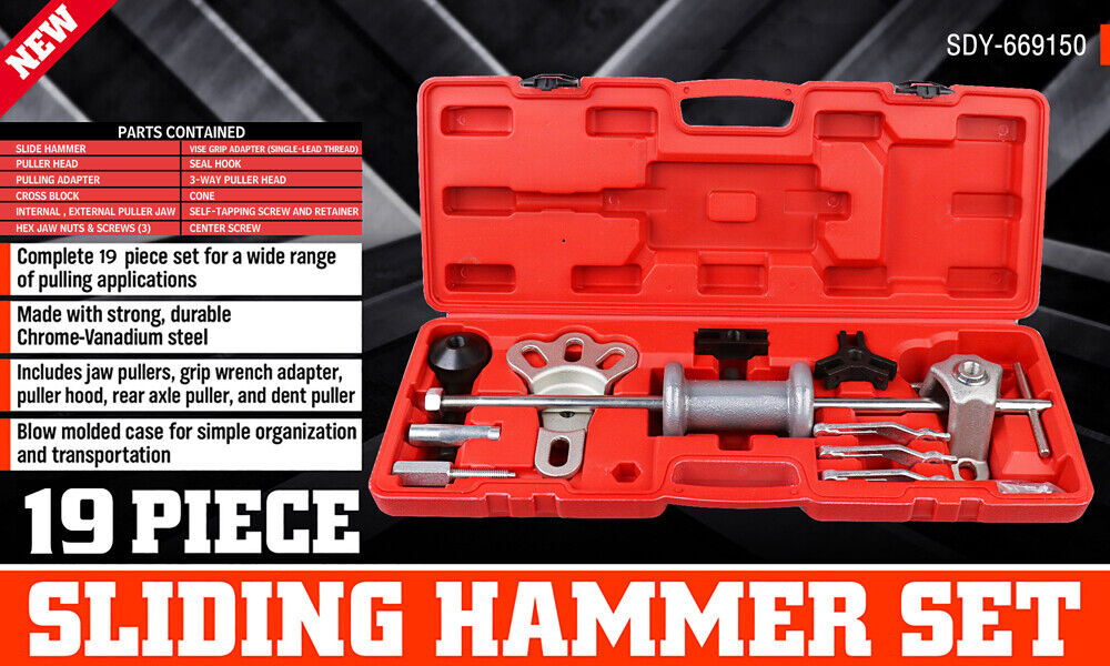 Slide Hammer Tool Kit with Various Attachments in Hard Plastic Case