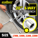 Heavy-Duty 20-Inch 4-Way Cross Wheel Wrench with 17mm, 19mm, 21mm, 23mm Sockets