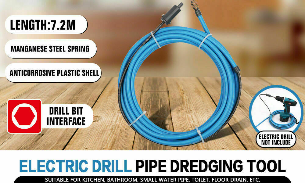 Efficient 7m x 6mm Power Drill Snake Drain Cleaner - Ideal for Unblocking Pipes and Sinks, with High Tensile Spring Cable