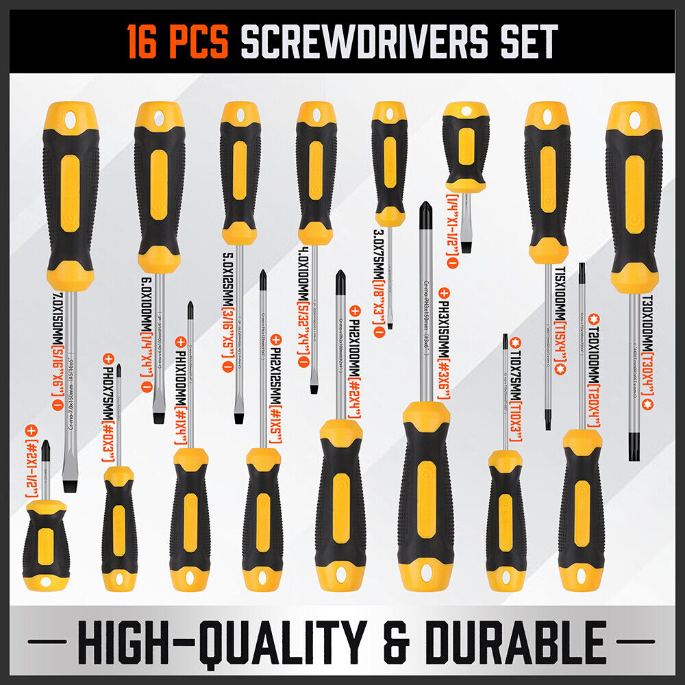 Comprehensive 57-piece Magnetic Screwdriver Set featuring Phillips, Slotted, Torx, Hex, and Pozidriv screwdrivers, along with 40 additional screwdriver bits and a bit driver. The set includes a degausser and comes with an ergonomic non-slip handle for comfortable use, ideal for electronics, computers, and precision repair work
