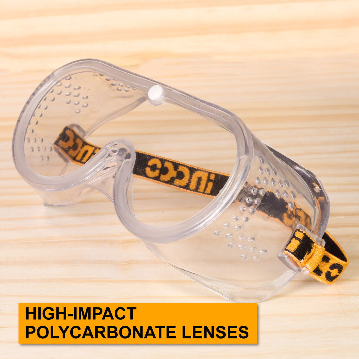 INGCO Clear Safety Glasses with Lightweight PVC Frame and Unique Air Hole Design for Comfortable, Dust-Proof Eye Protection