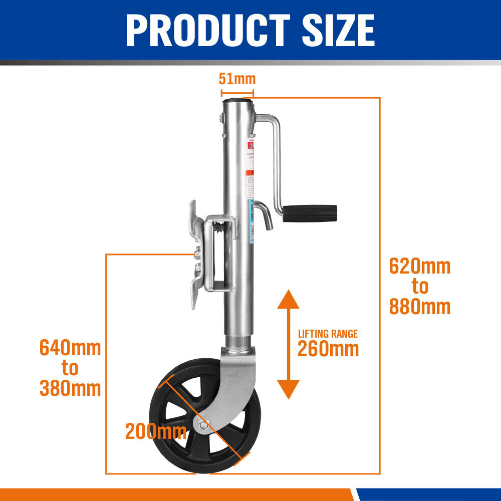 Heavy-Duty 8-Inch Solid Jockey Wheel - 1500LBS Load, Nylon Tire, Adjustable Height for Marine and Utility Trailers