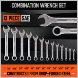 Complete Set of HORUSDY 26 Metric and Imperial Spanners in Chrome Vanadium Steel with Rolling Storage Bag for Easy Organization