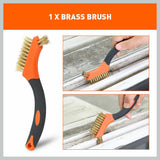 Durable 3-piece wire brush set with brass, stainless steel, and nylon brushes, each 170mm long, perfect for cleaning and polishing various surfaces.