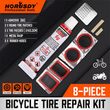 HORUSDY 8-Piece Bike Repair Kit with Adhesive, Tire Patches, Metal Rasp, and Rubber Hoses for Quick Puncture Fixes