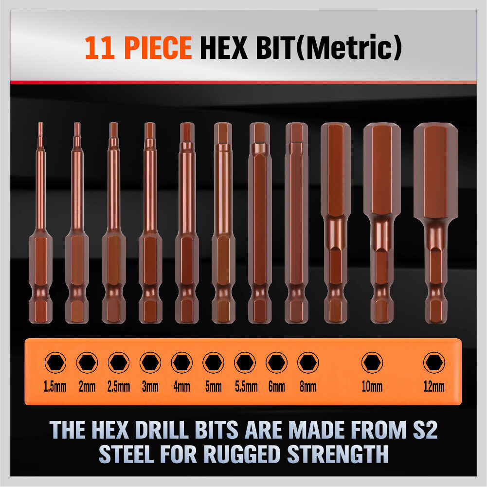 23Pc Hex Bits Set - Metric & SAE Allen Keys with Quick Release Adaptor. High-quality S2 steel. Versatile and durable.