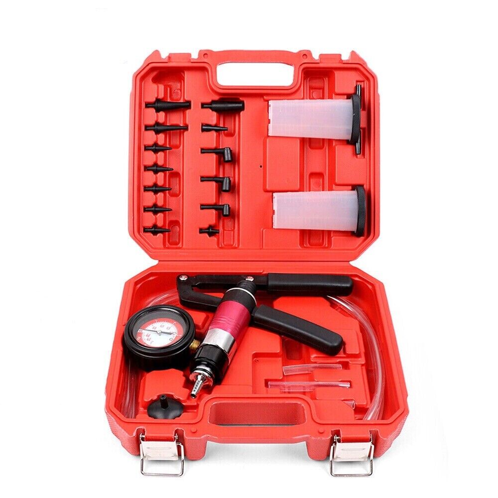 Versatile 21-Piece Vacuum Pressure Pump Kit for Testing Automotive Components and Brake Bleeding