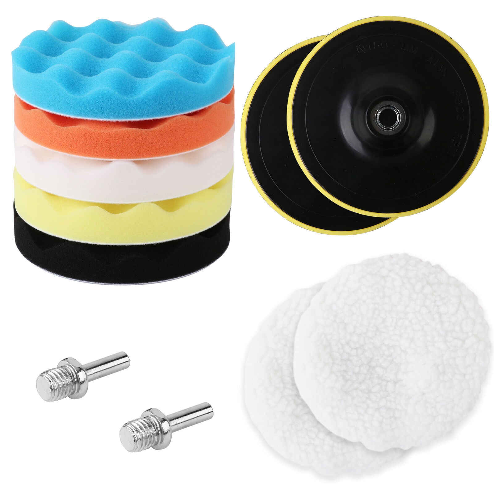 Comprehensive 11-Piece 6-Inch Buffing, Waxing, and Polishing Pad Kit with Wool and Sponge Pads for Car Detailing