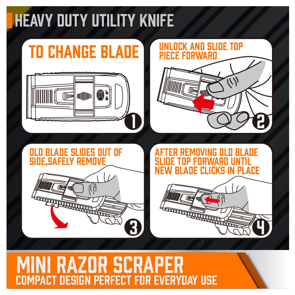 HORUSDY Plastic Razor Blade Scraper Tool for Paint and Adhesive Removal, 4 Additional Blades, Durable and Non-Scratching