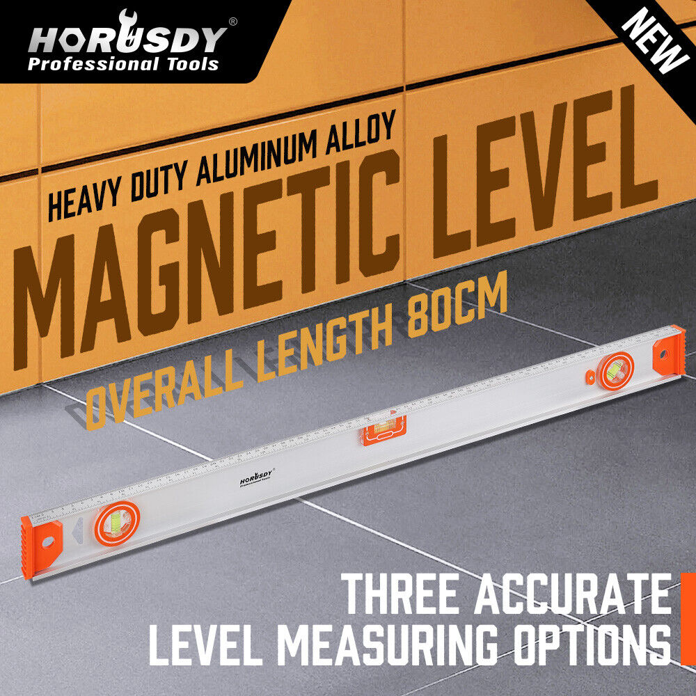 HORUSDY 80CM Torpedo Spirit Level, Durable ABS+Acrylic, Magnetic Strip, Red, with Plumb/Level/45-Degree Bubbles for Precision Measurement